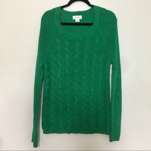 Liz Claiborne Green Cable Knit W/ Metallic Green Sparkle Holiday Sweater Size XL